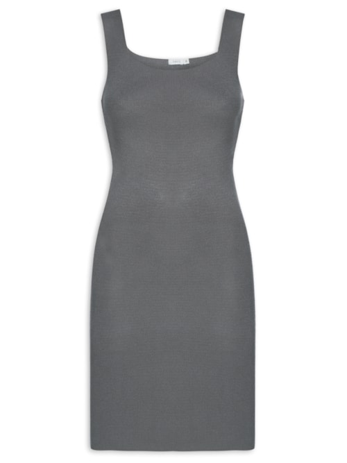 Vestido Tricot Decote Quadrado - Cinza
