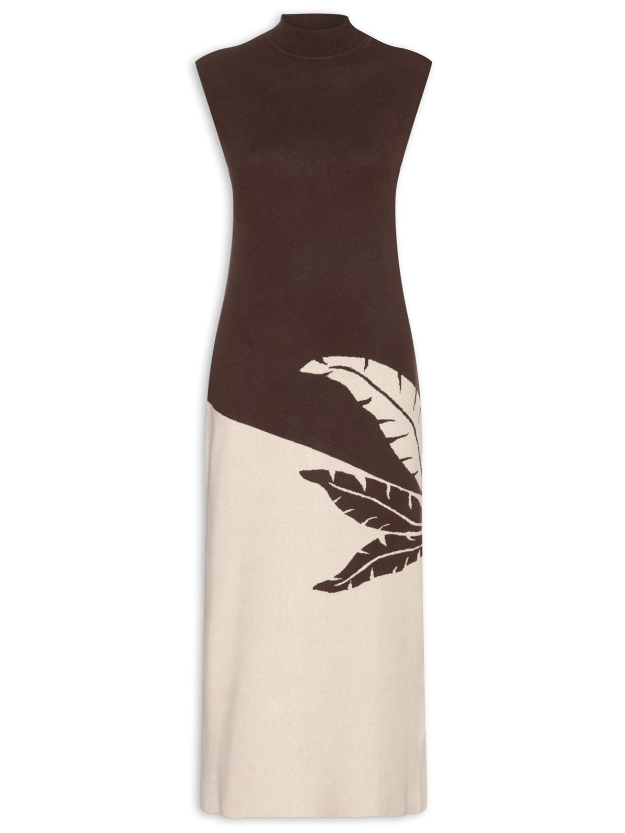 Vestido Tricot Detalhe Palma - Marrom