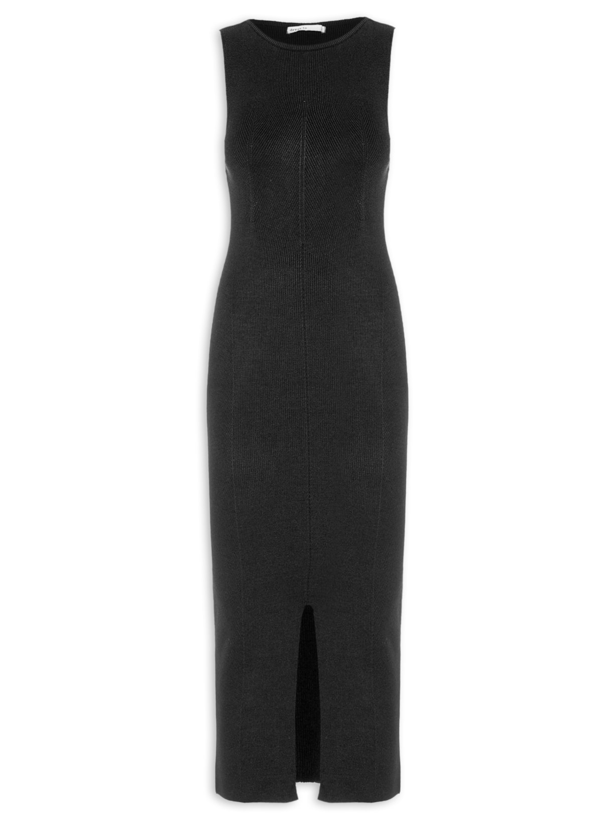 Vestido Tricot Fenda - Preto
