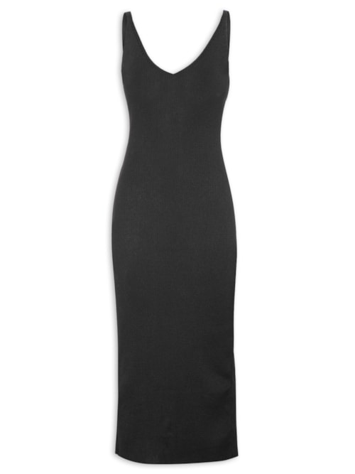 Vestido Tricot Fenda - Preto