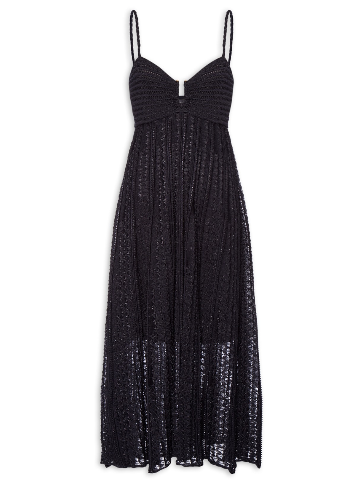 Vestido Tricot Fivela Rendado - Azul