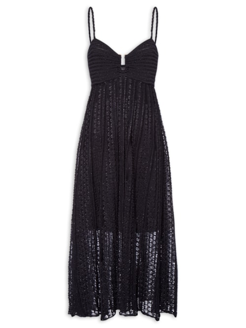 Vestido Tricot Fivela Rendado - Azul