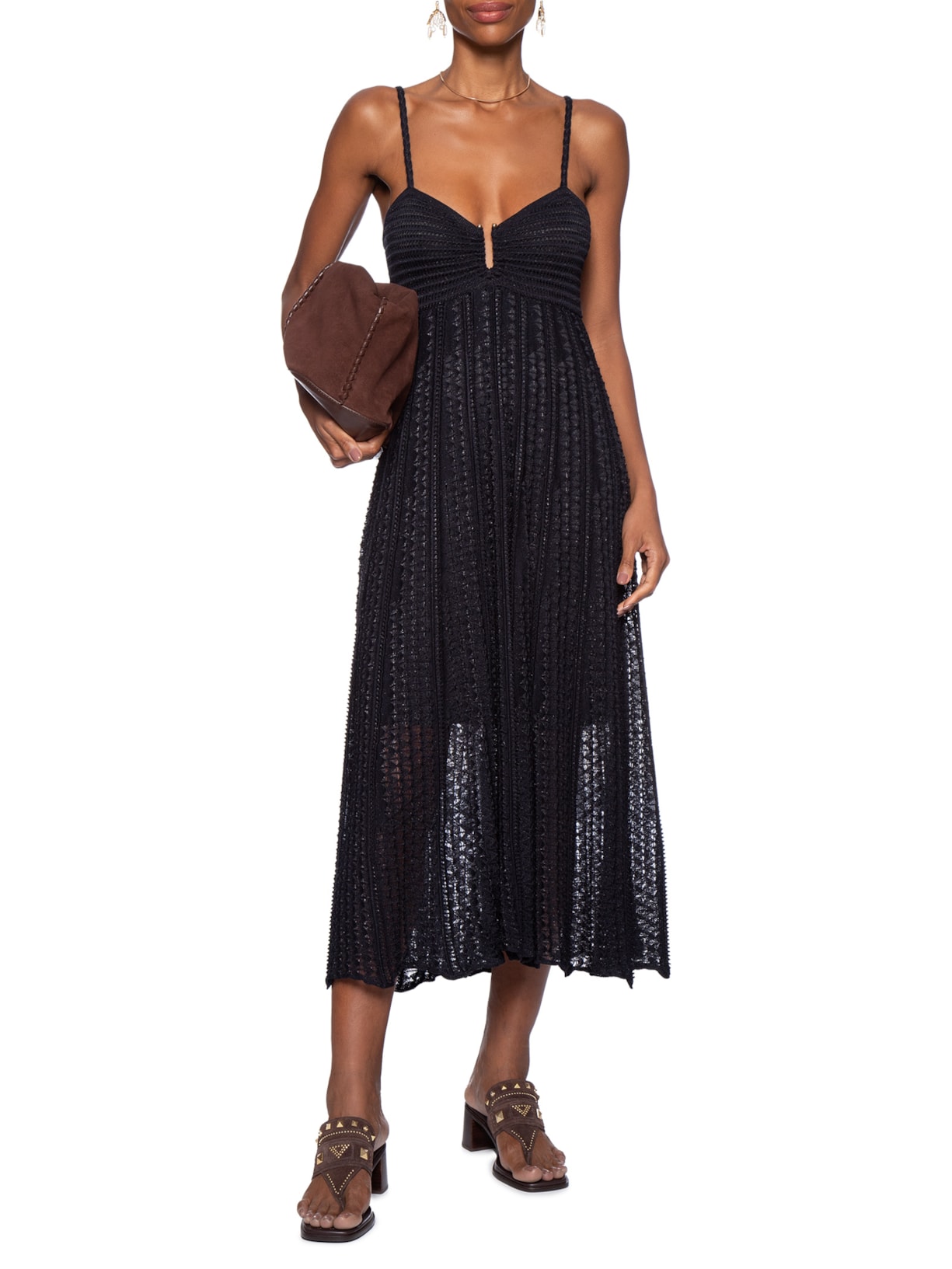 Vestido Tricot Fivela Rendado Azul Maria Filó