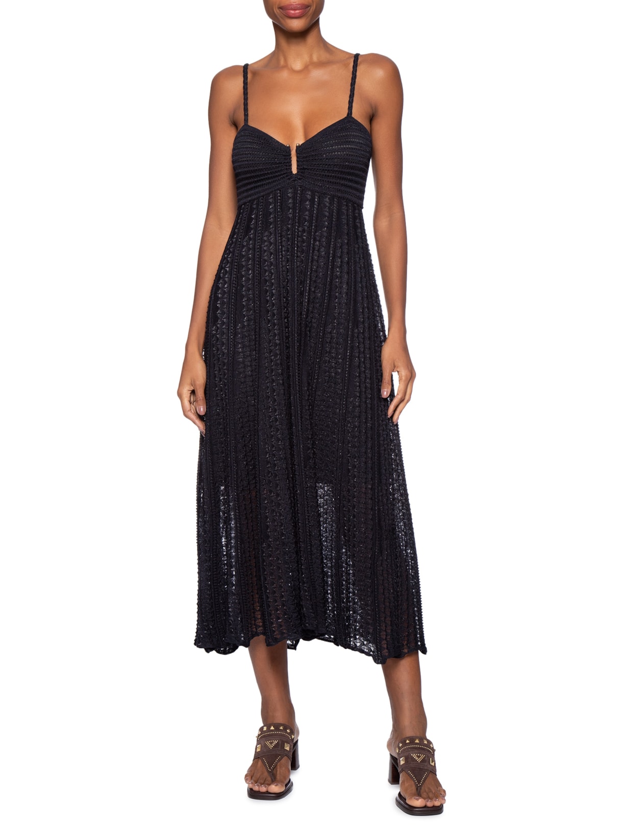 Vestido Tricot Fivela Rendado Azul Maria Filó