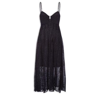 Vestido Tricot Fivela Rendado - Preto