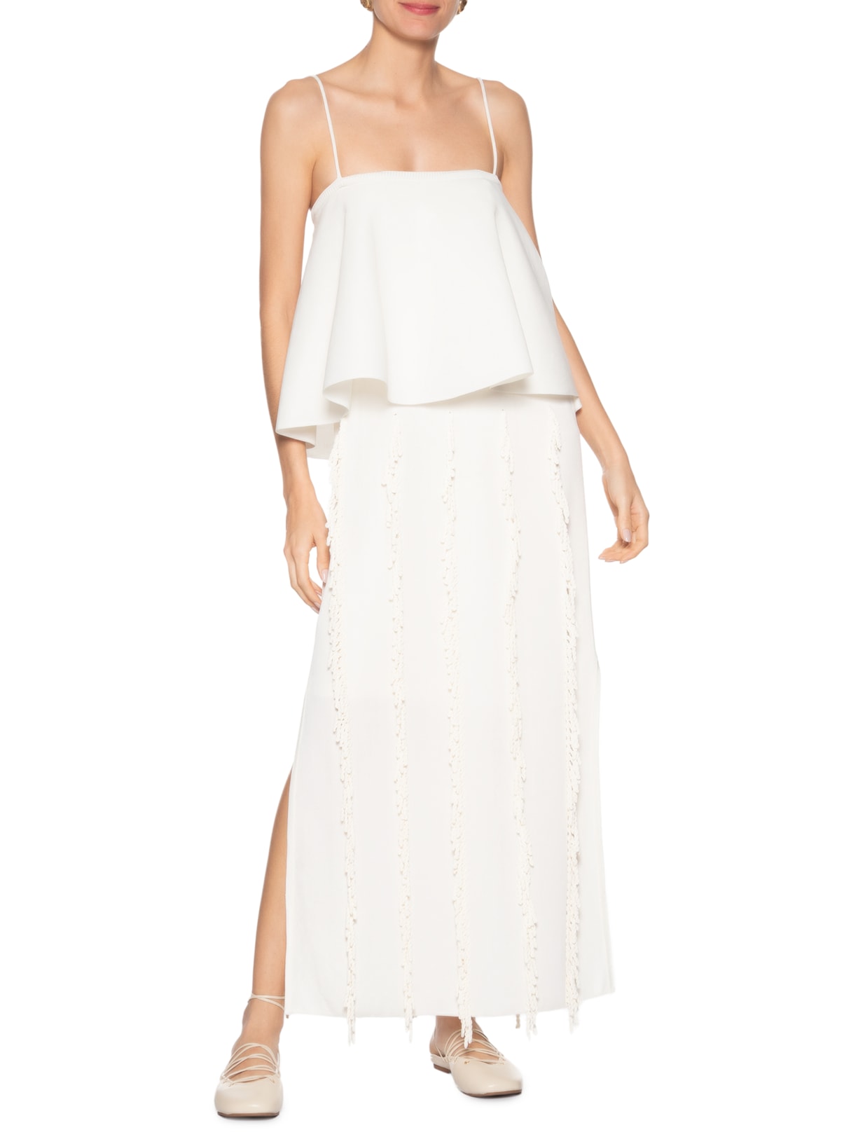 Vestido Tricot Franja Cipó Off White Coven