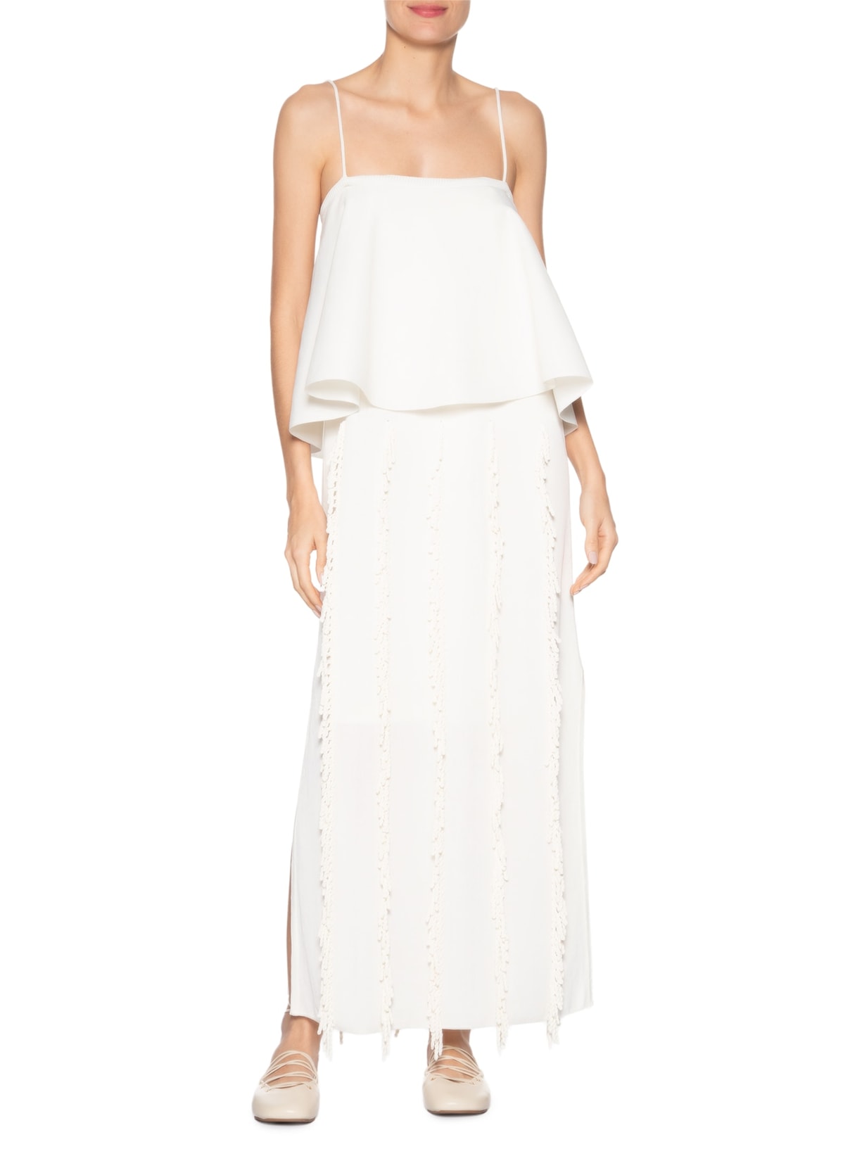 Vestido Tricot Franja Cipó Off White Coven