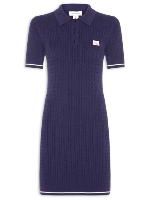 Vestido Calvin Klein Jeans Tricot Gola Polo Curto - Azul Médio - Vestido Calvin Klein Jeans Tricot Gola Polo Curto Azul Médio m