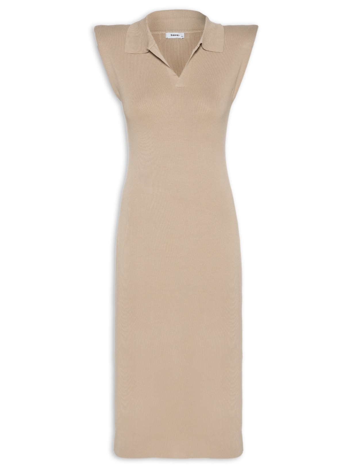 Vestido Tricot Gola Polo - Bege