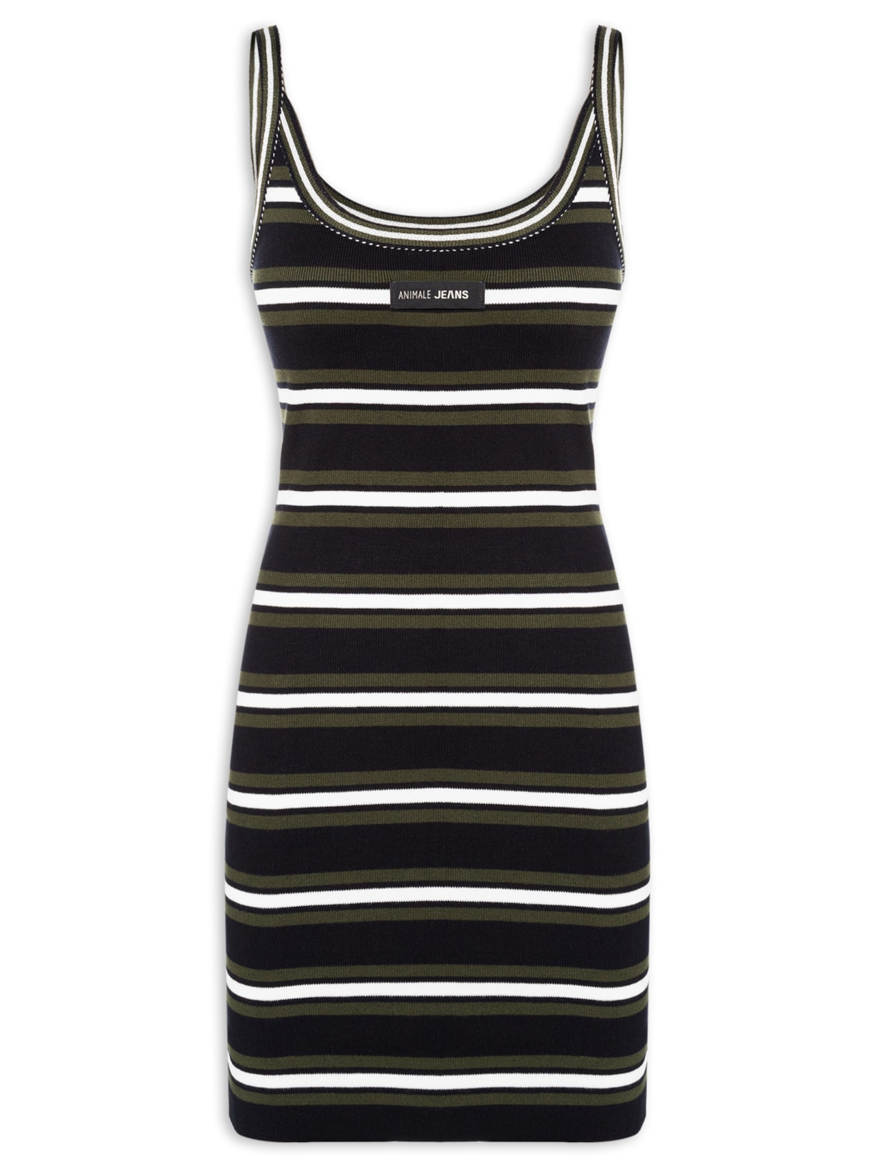 Vestido Tricot Listrado - Preto