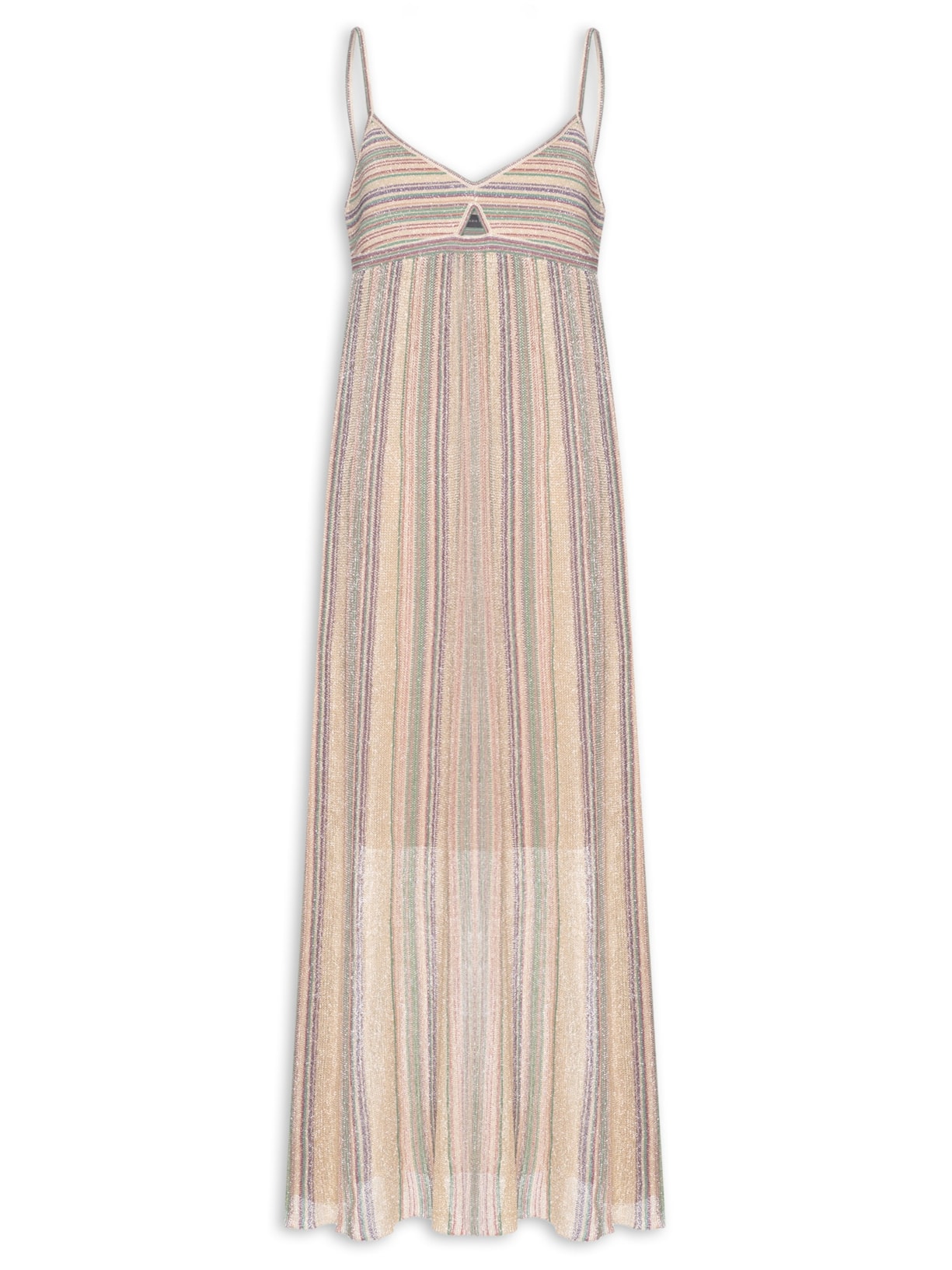 Vestido Tricot Lurex Listrado - Bege