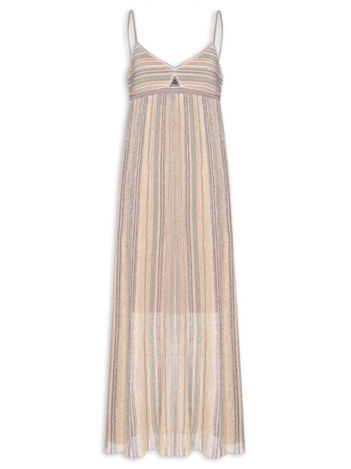Vestido Tricot Lurex Listrado - Bege