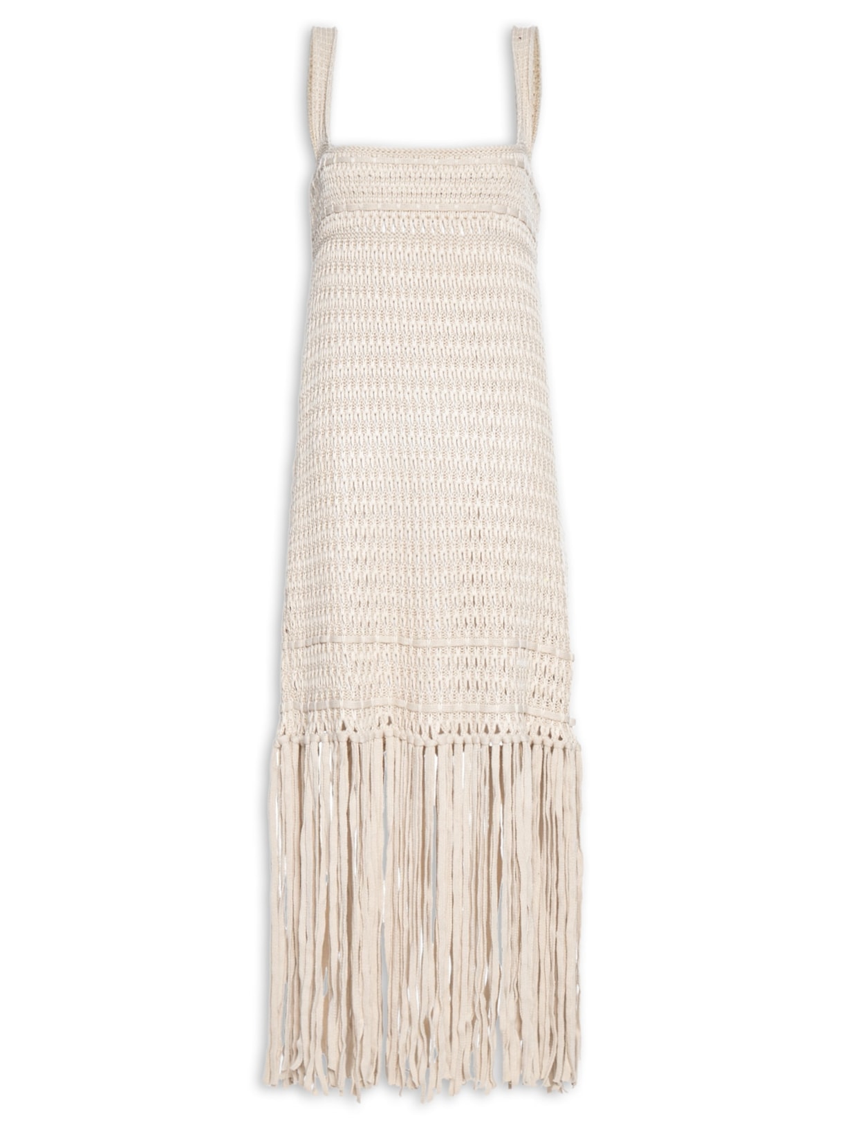 Vestido Tricot Macramê Franjas - Bege
