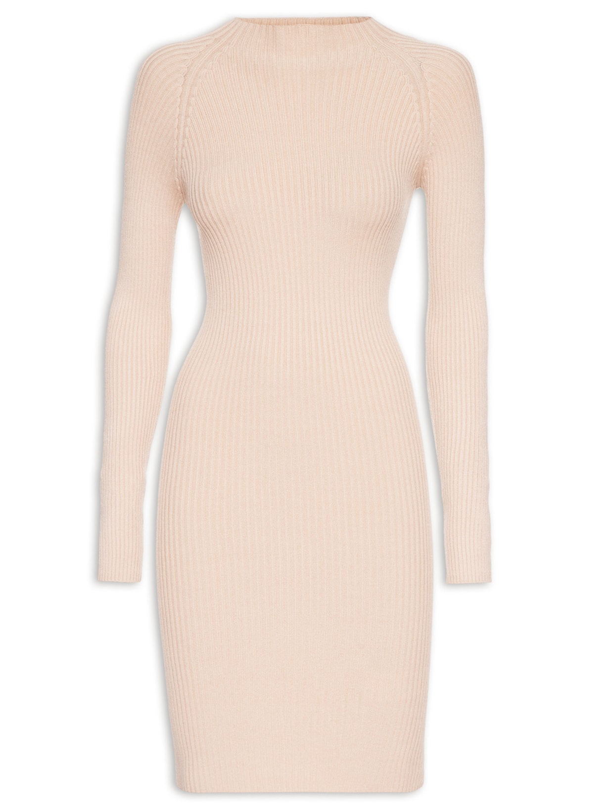 Vestido Tricot Midi Com Abertura No Ombro - Bege