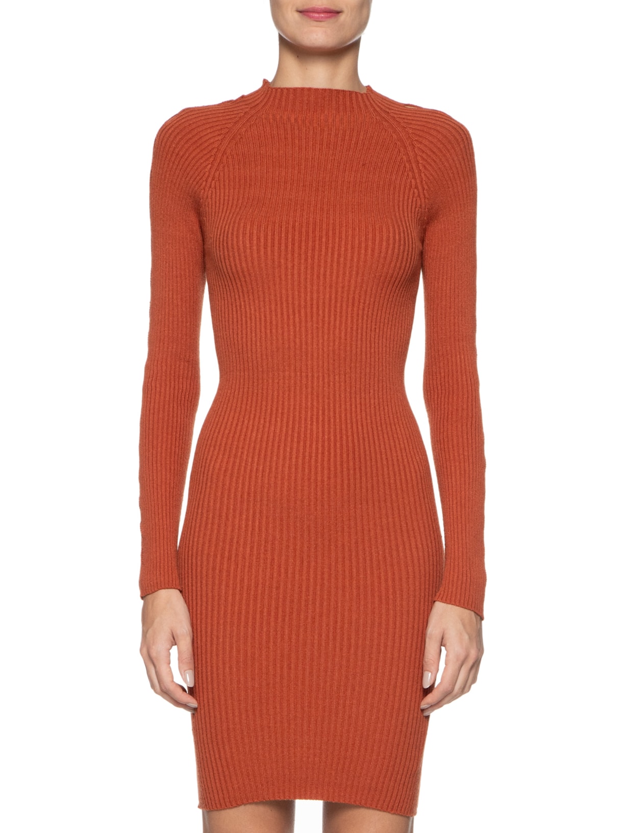 Vestido Tricot Midi Com Abertura No Ombro Laranja Basiq