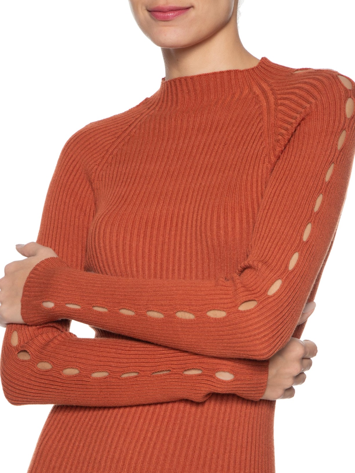 Vestido Tricot Midi Com Abertura No Ombro Laranja Basiq