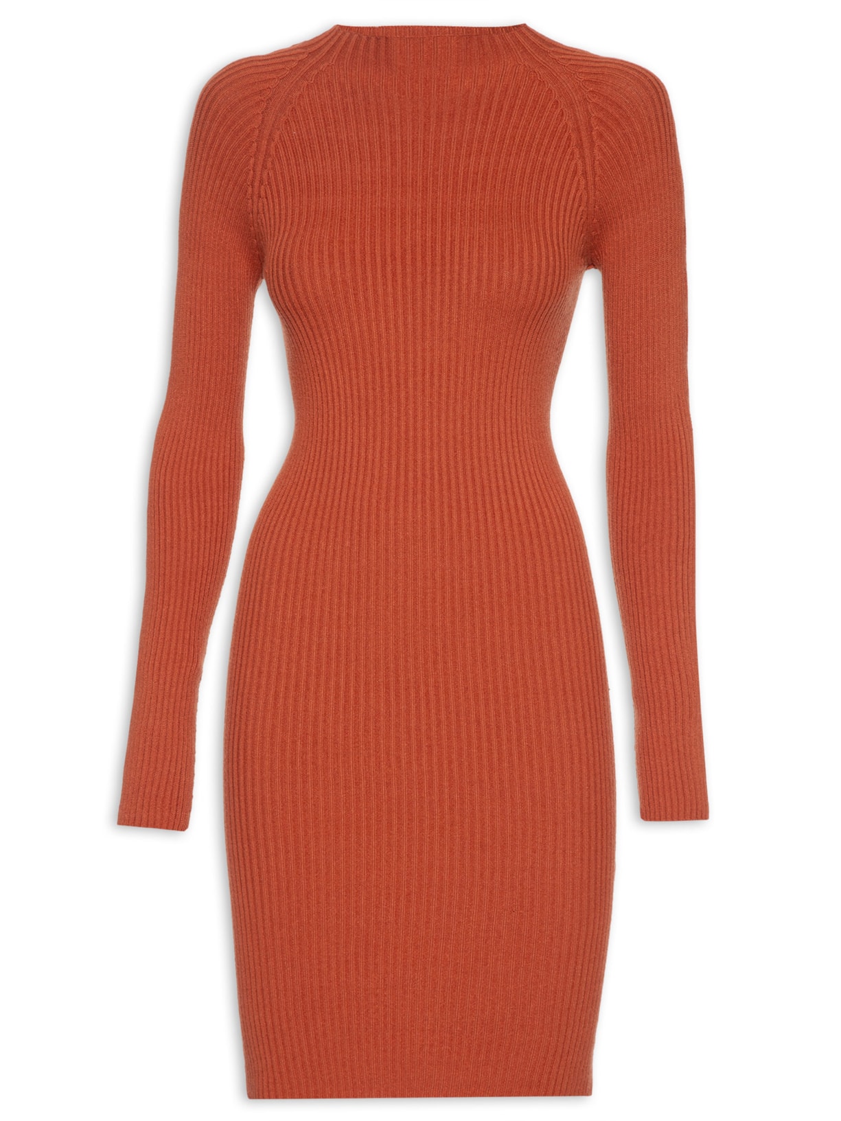 Vestido Tricot Midi Com Abertura No Ombro Laranja Basiq