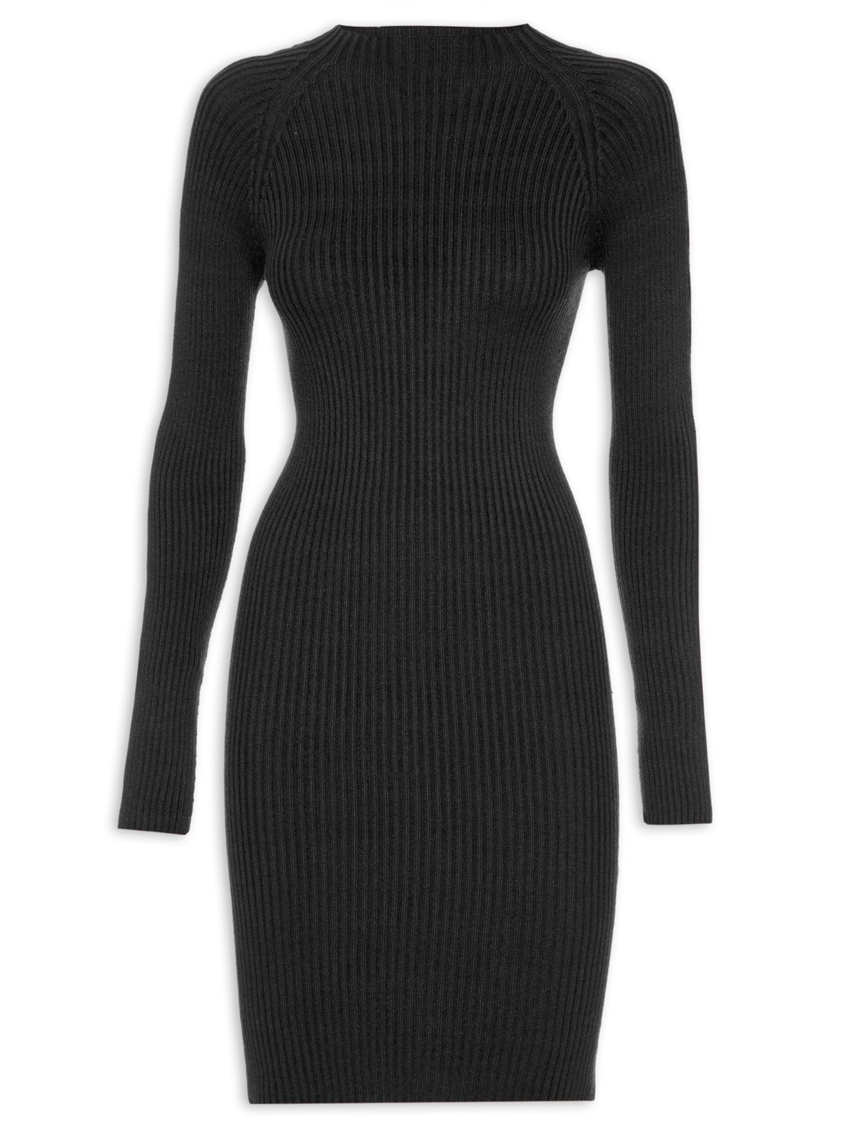 Vestido Tricot Midi Com Abertura No Ombro - Preto