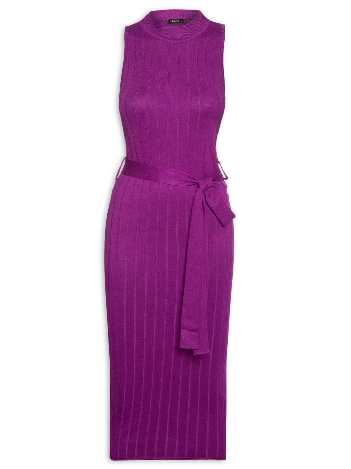 Vestido Tricot Midi Com Cinto Sem Manga - Roxo