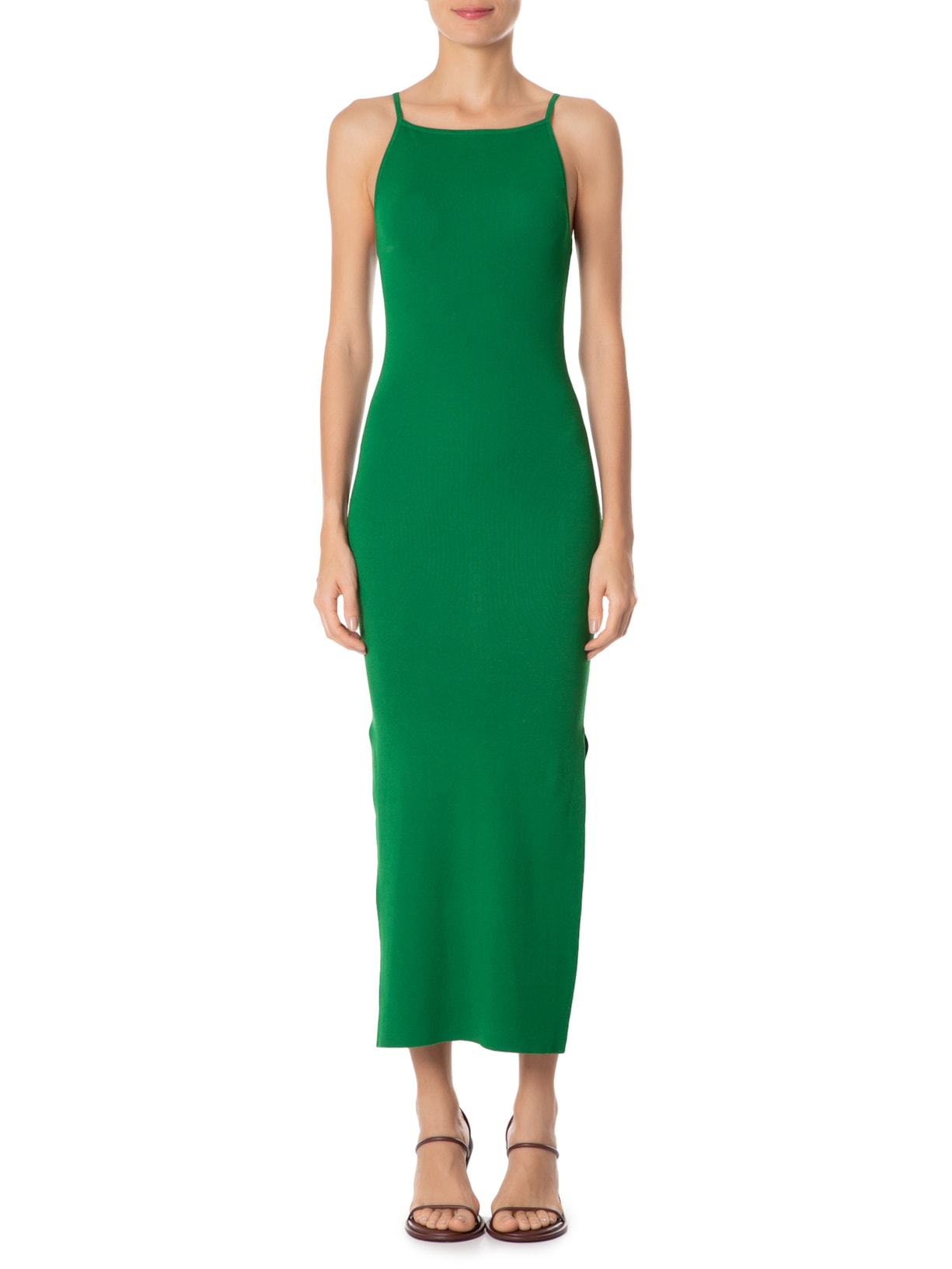 Vestido Tricot Midi Decote Quadrado Verde Animale