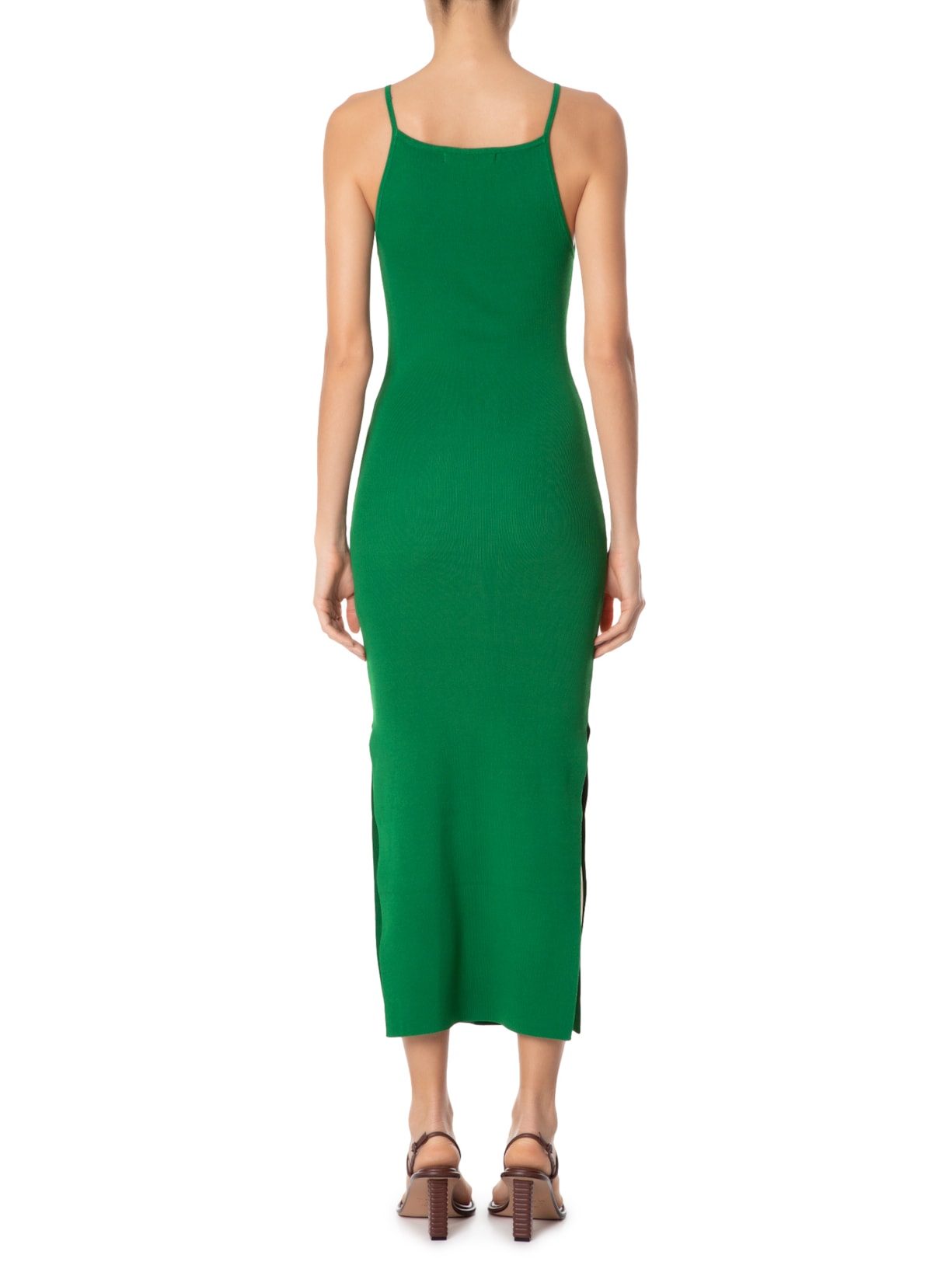Vestido Tricot Midi Decote Quadrado Verde Animale