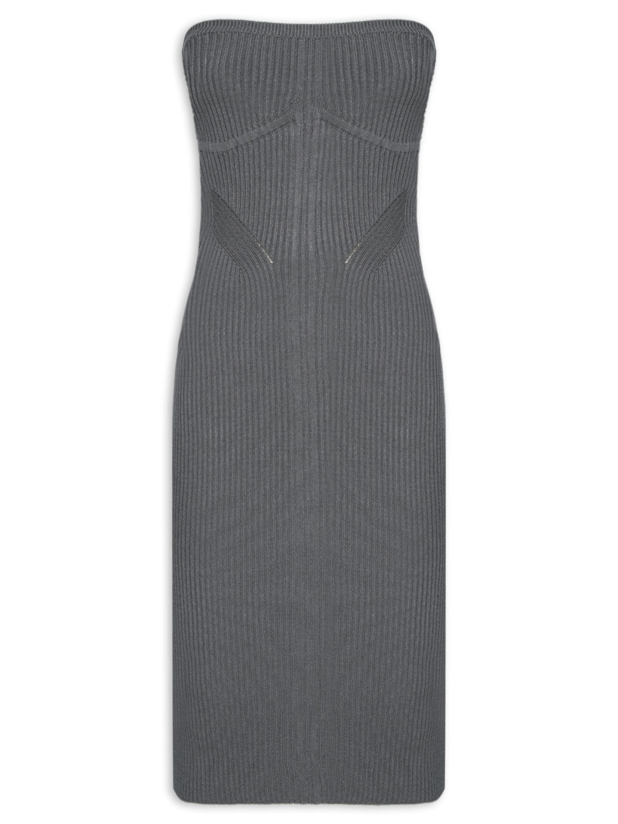 Vestido Tricot Midi Sem Alça - Cinza