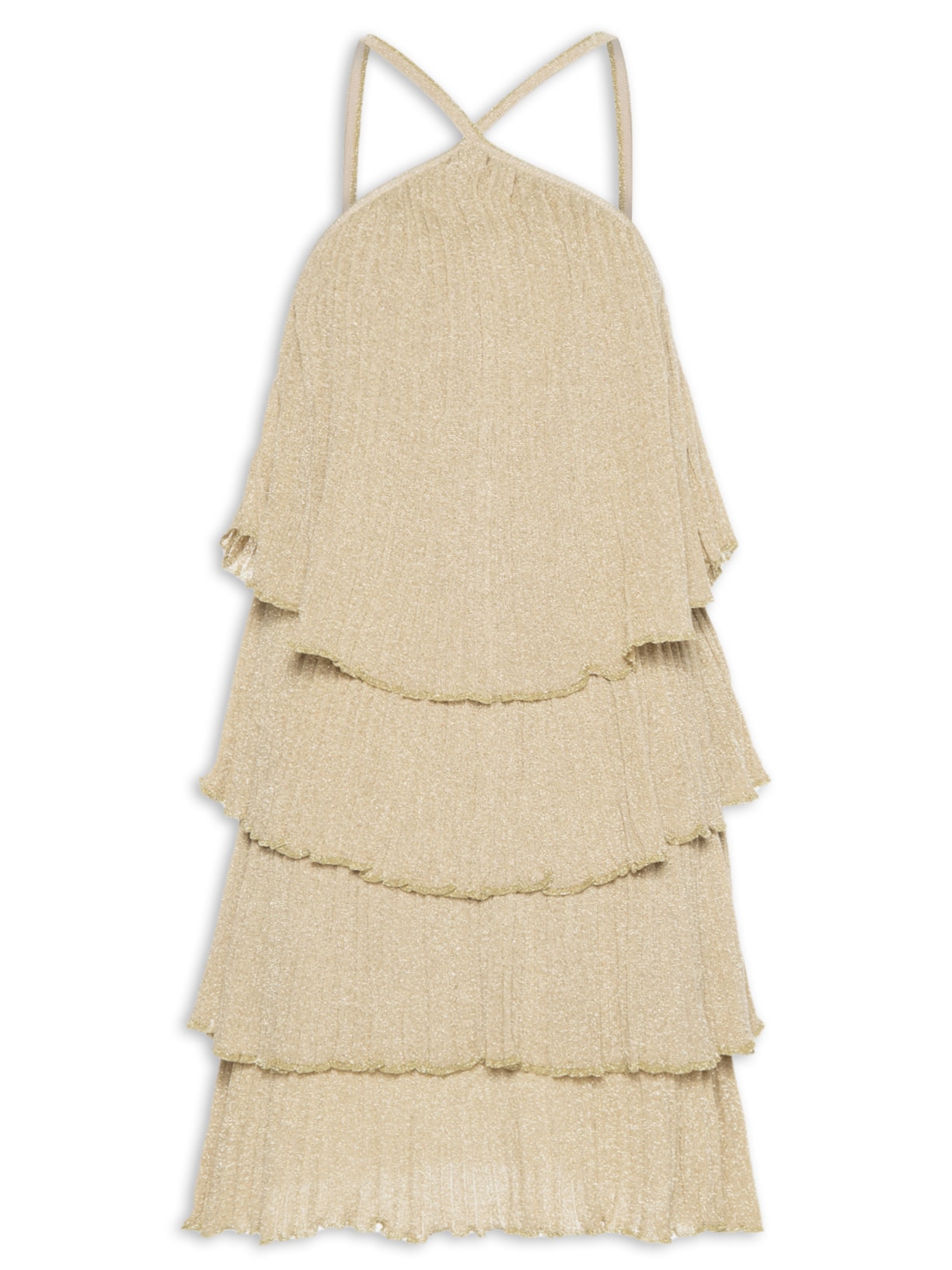 Vestido Tricot Mini Camadas Dourado Maria Filó