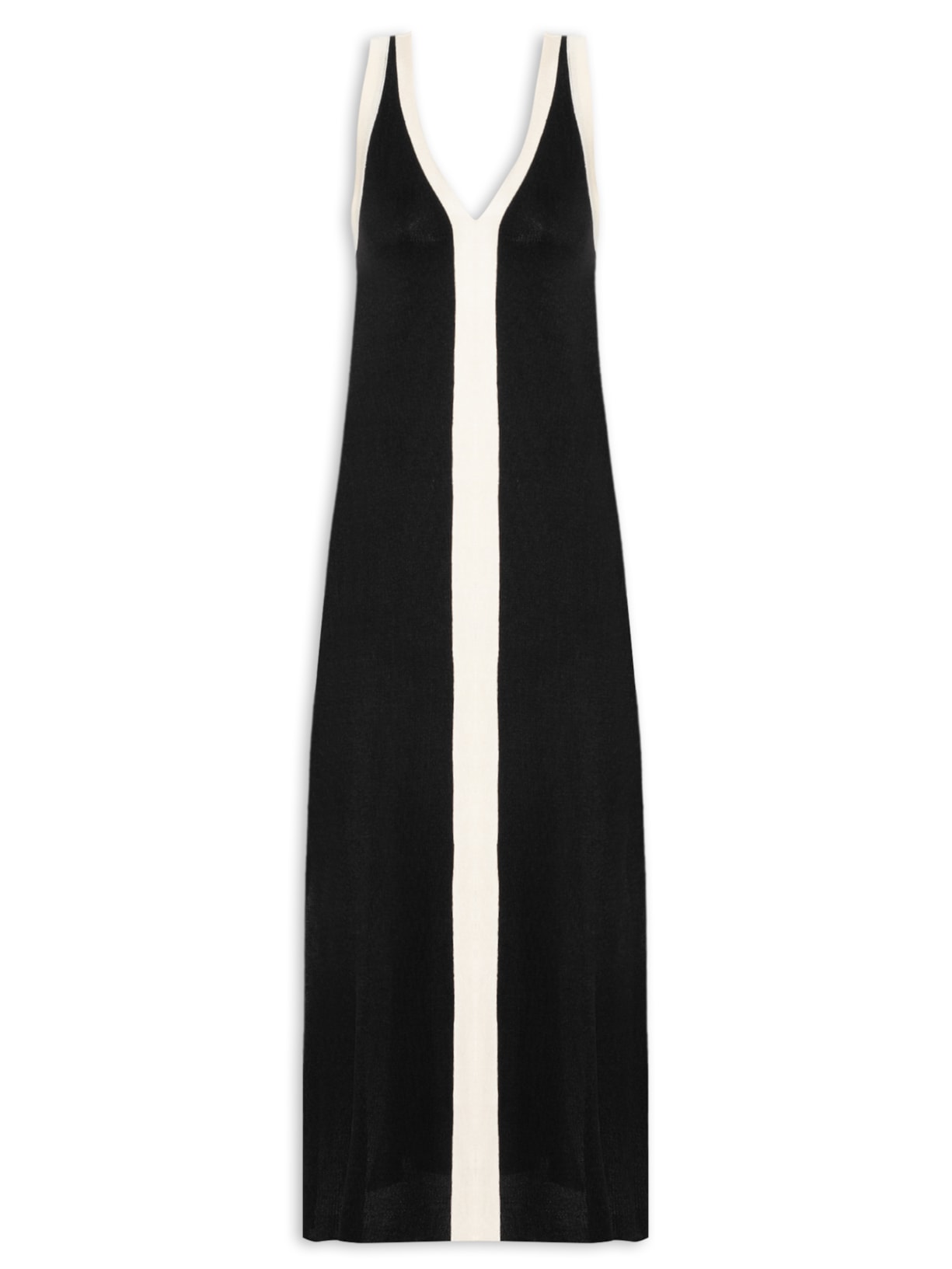 Vestido Tricot Nesgas Bicolor - Preto