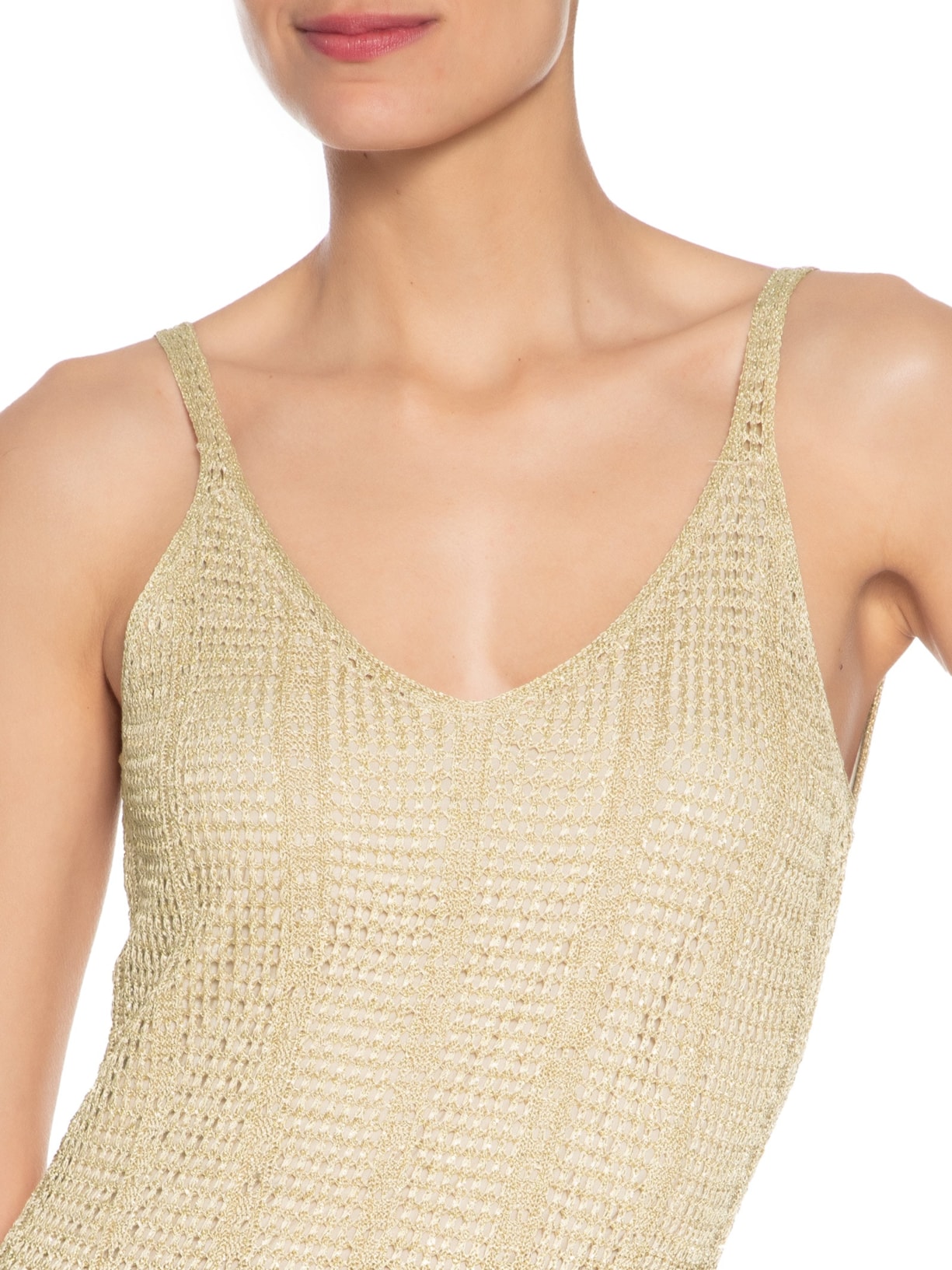 Vestido Tricot Nesgas Ponto Telado Dourado Maria Filó