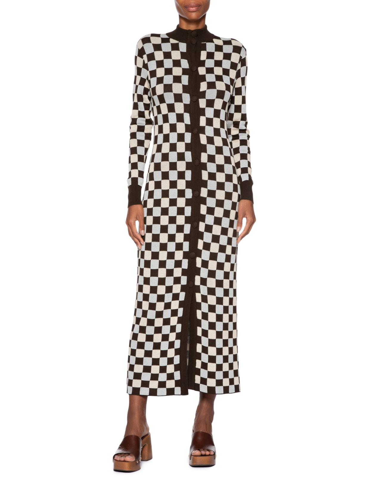 Vestido Tricot Quadriculado Marrom Coven