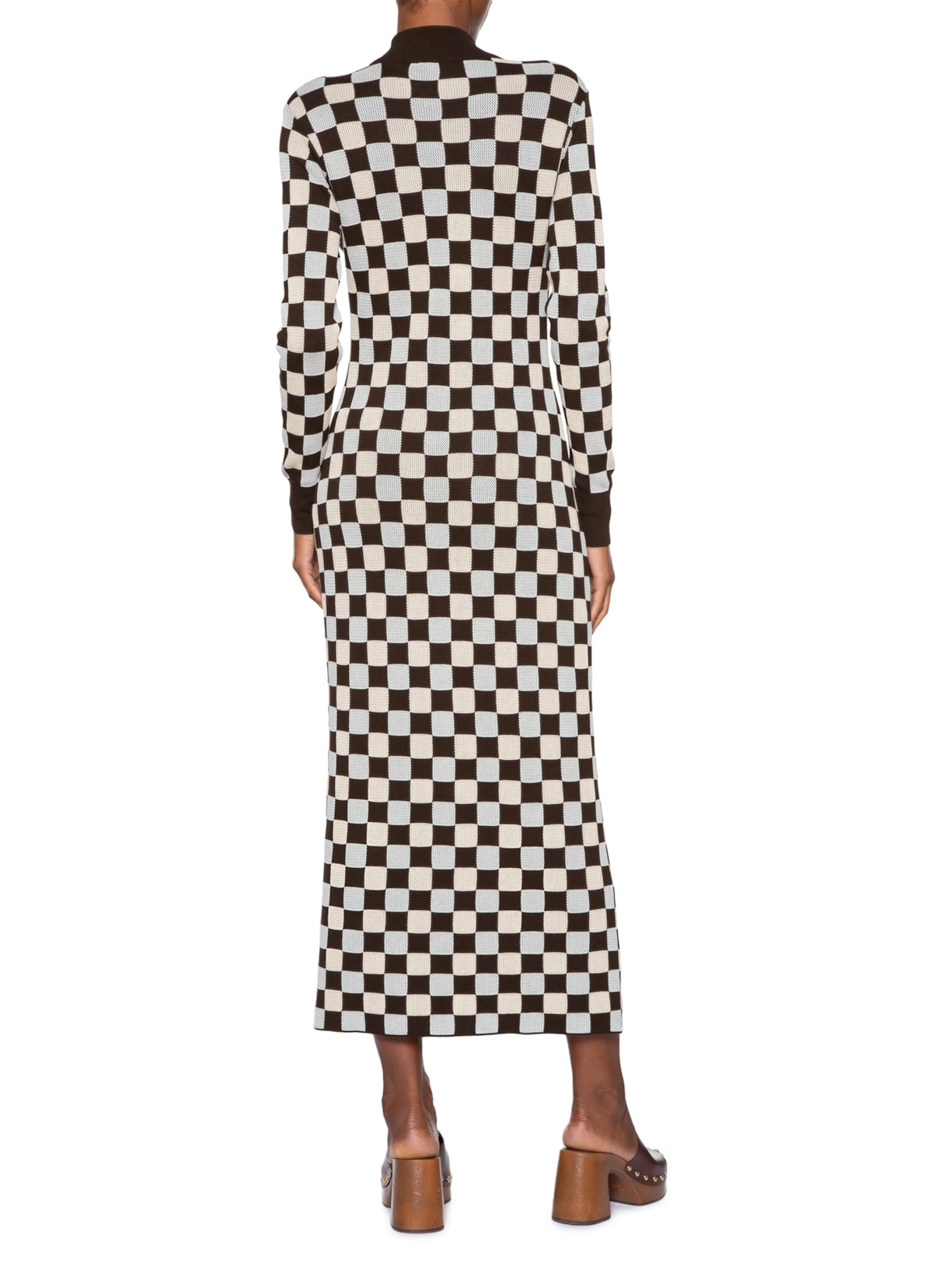 Vestido Tricot Quadriculado Marrom Coven