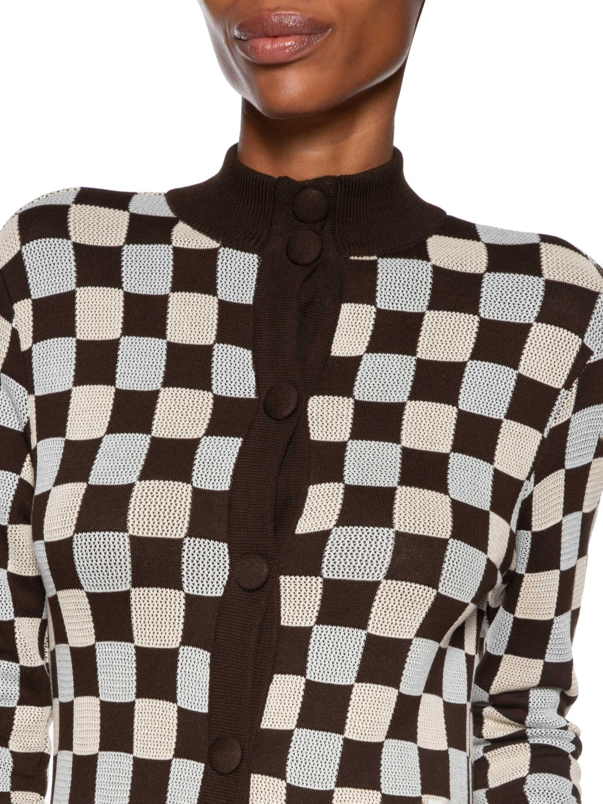 Vestido Tricot Quadriculado Marrom Coven