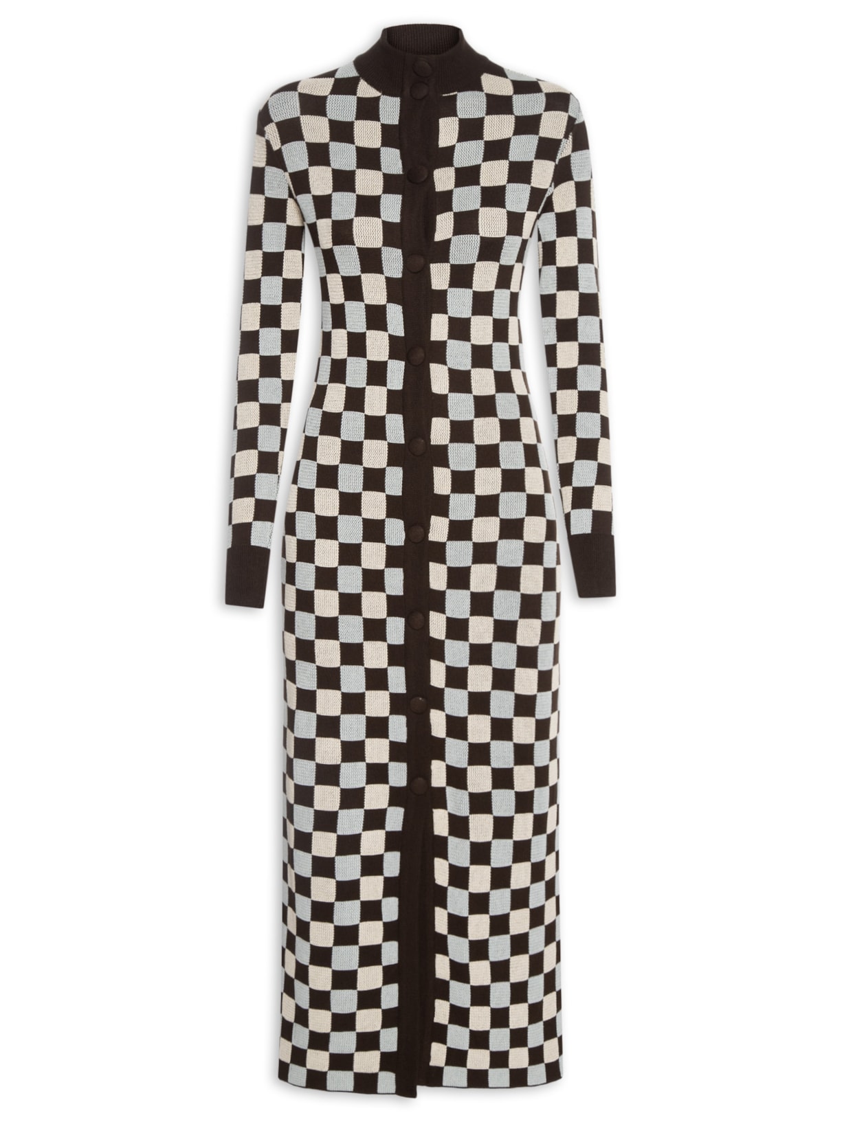 Vestido Tricot Quadriculado - Marrom