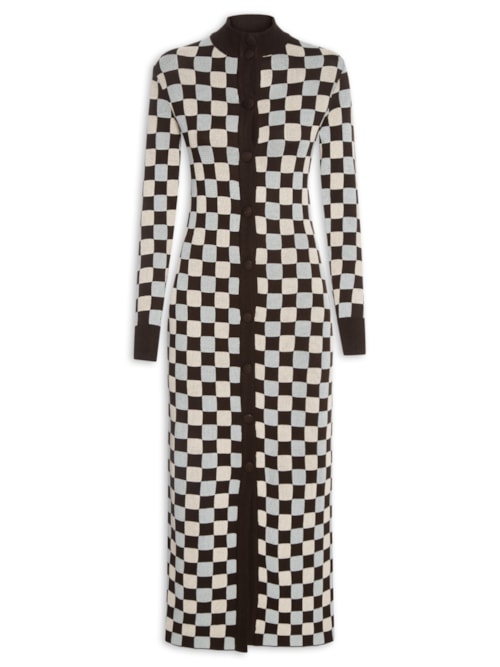 Vestido Tricot Quadriculado - Marrom