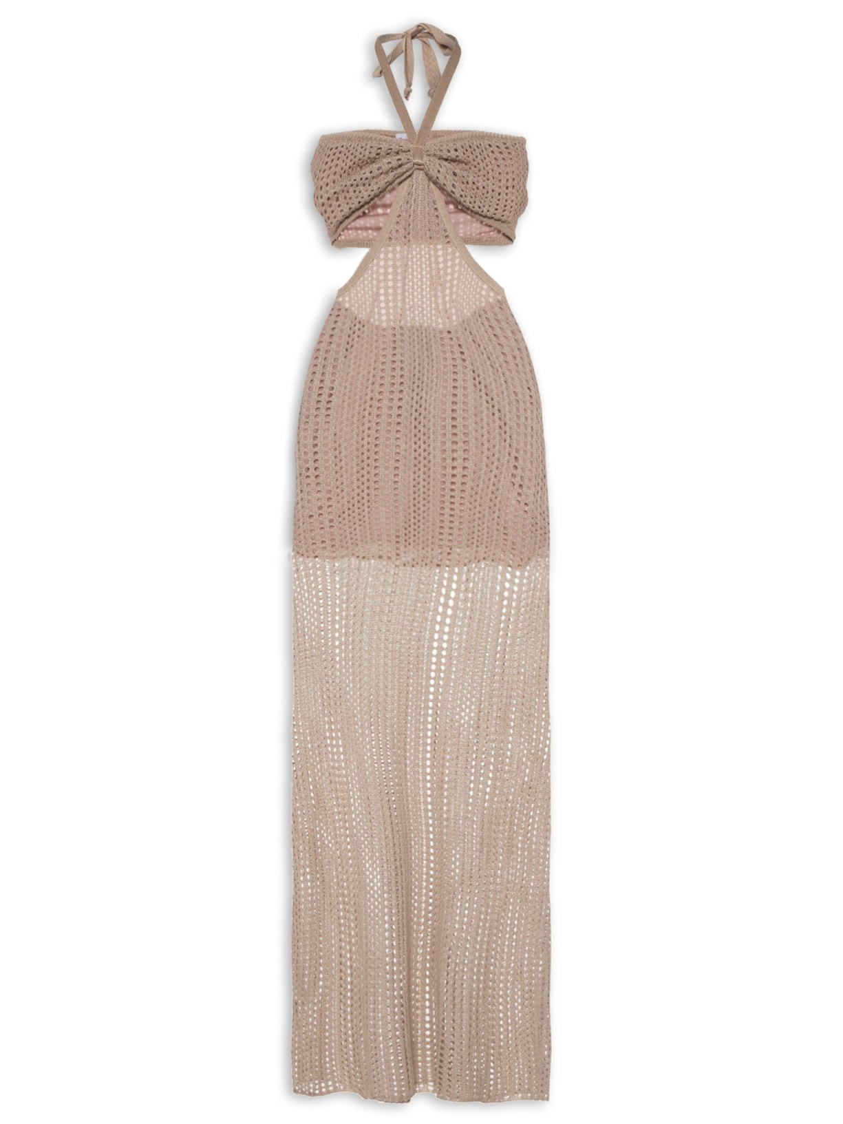 Vestido Tricot Rendado - Bege