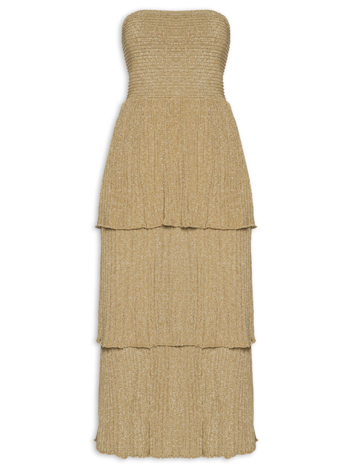 Vestido Tricot Sem Alça Babados Dourado Maria Filó