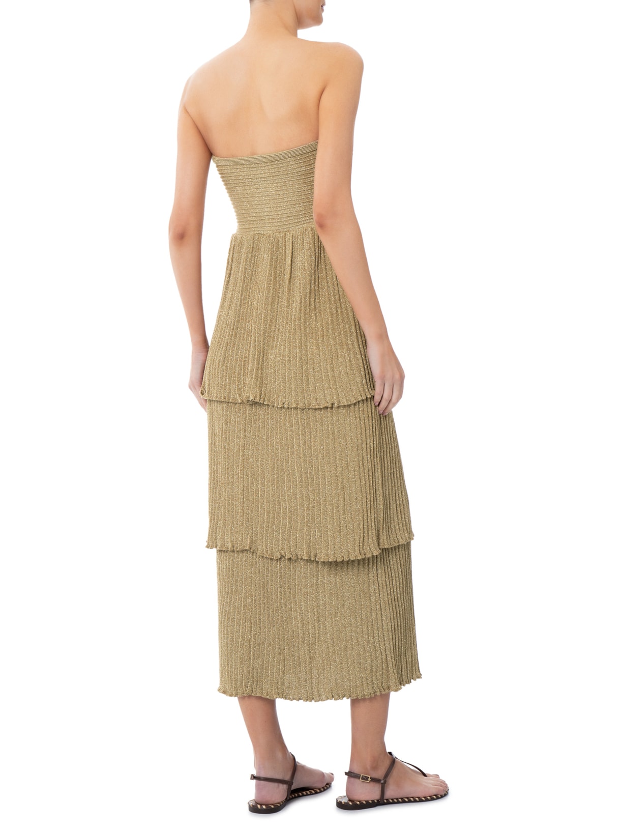 Vestido Tricot Sem Alça Babados Dourado Maria Filó