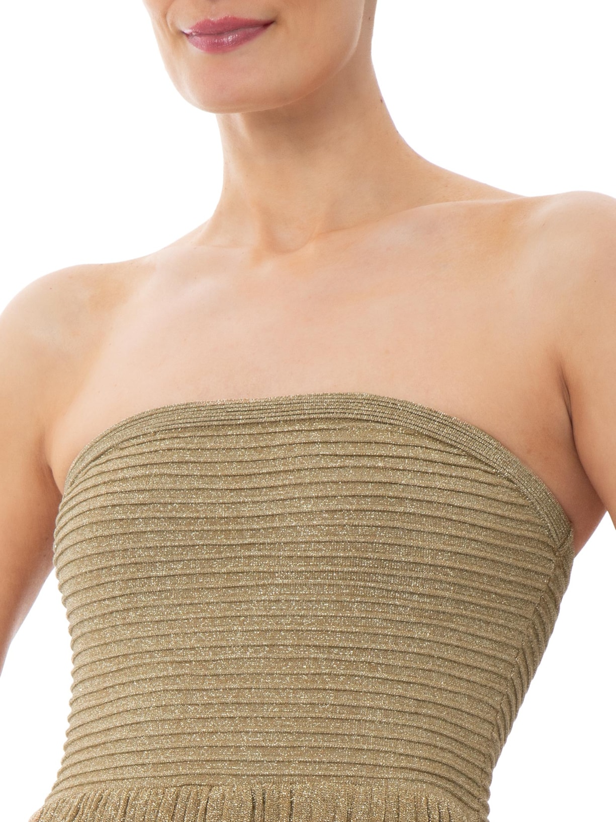 Vestido Tricot Sem Alça Babados Dourado Maria Filó