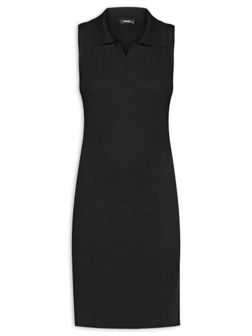 Vestido Tricot Texturizado Midi Gola Esporte - Preto