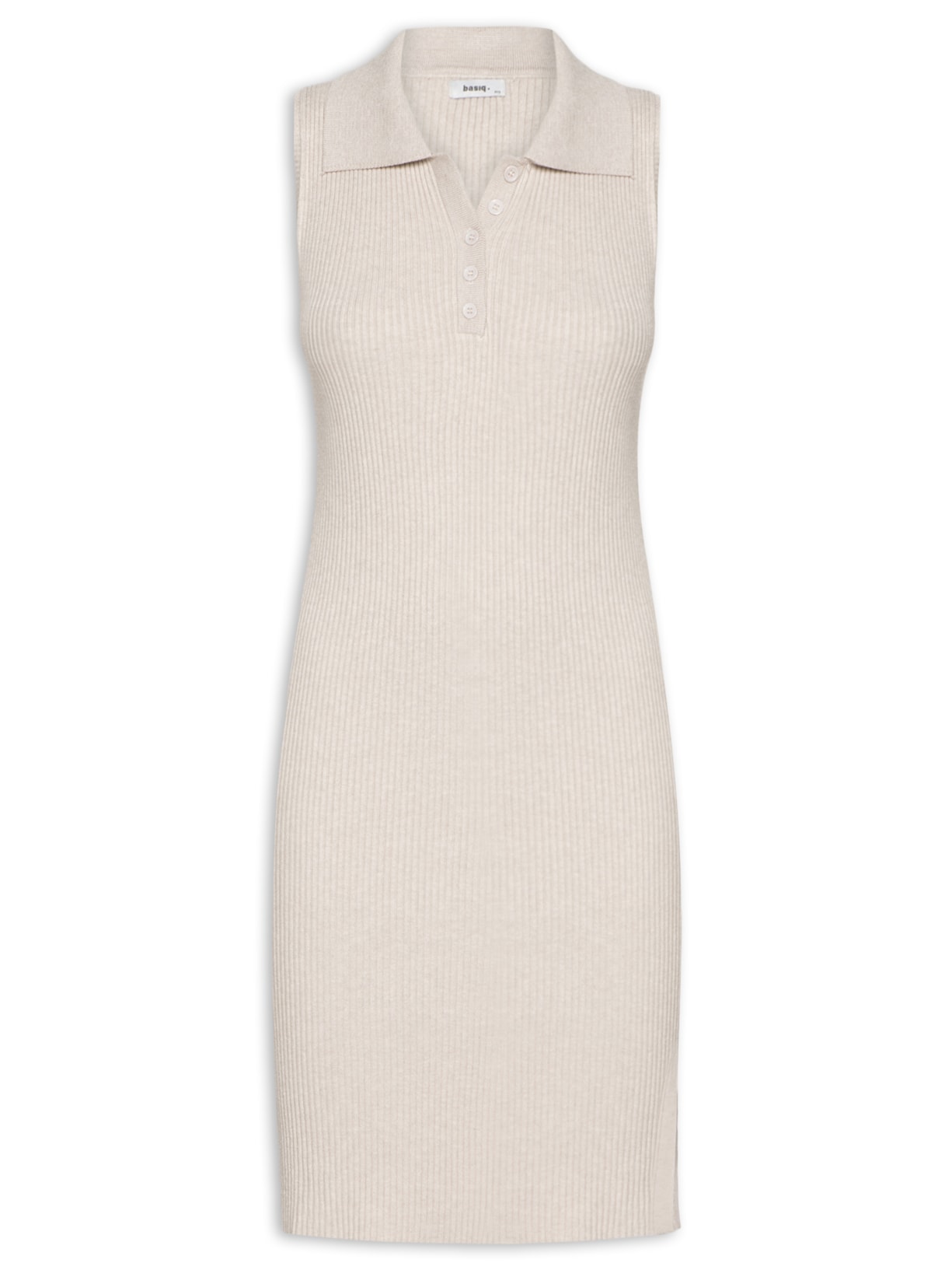 Vestido Tricot Texturizado Mini Gola Esporte Bege Basiq