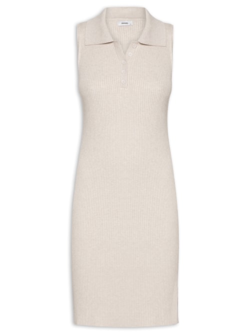 Vestido Tricot Texturizado Mini Gola Esporte - Bege