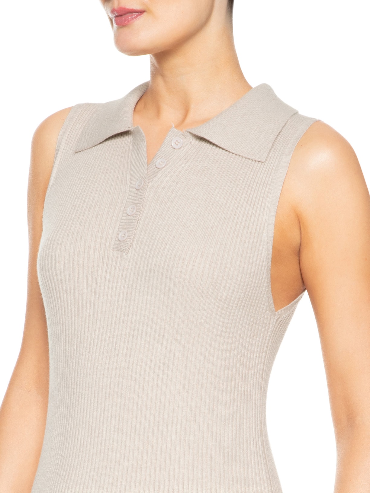 Vestido Tricot Texturizado Mini Gola Esporte Bege Basiq