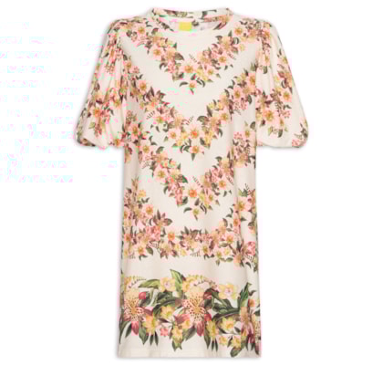 Vestido Tshirt Fofa Floral Mali - Off White