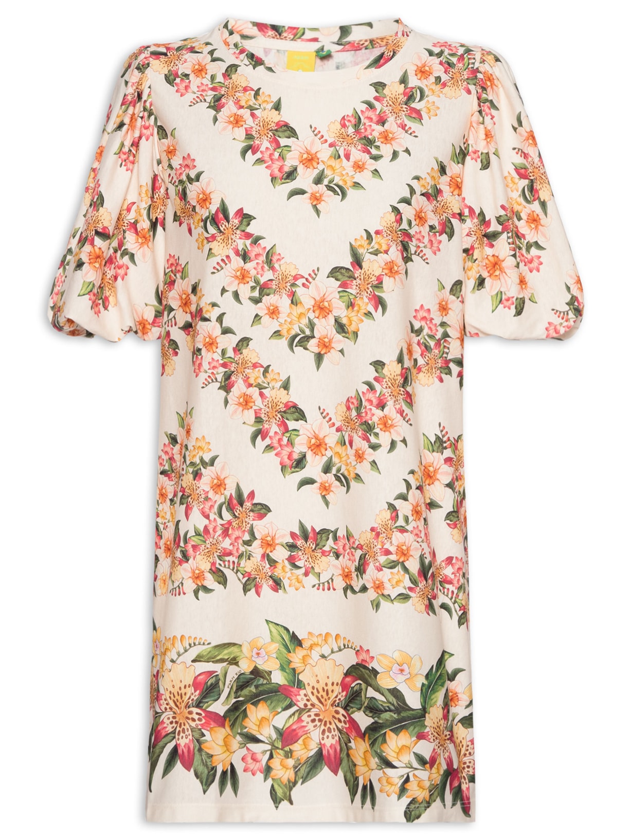 Vestido Tshirt Fofa Floral Mali - Off White