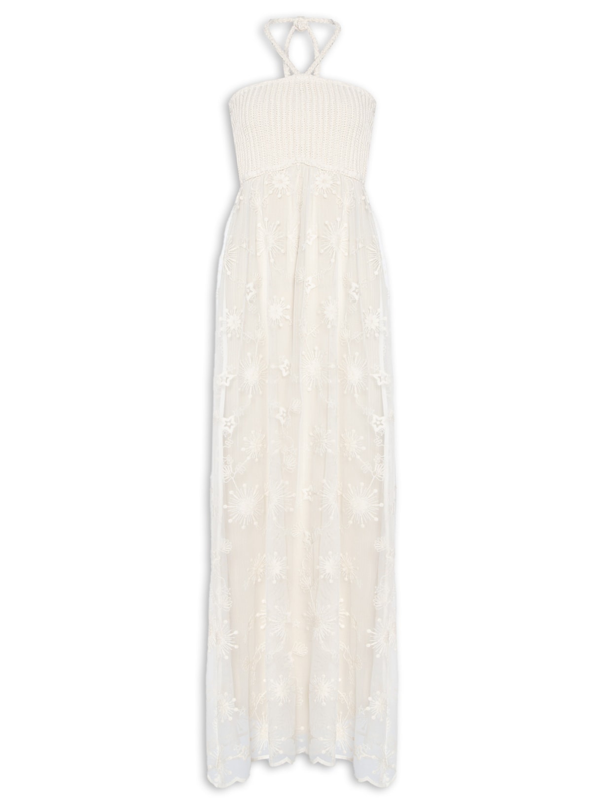 Vestido Tule Busto Crochet - Off White