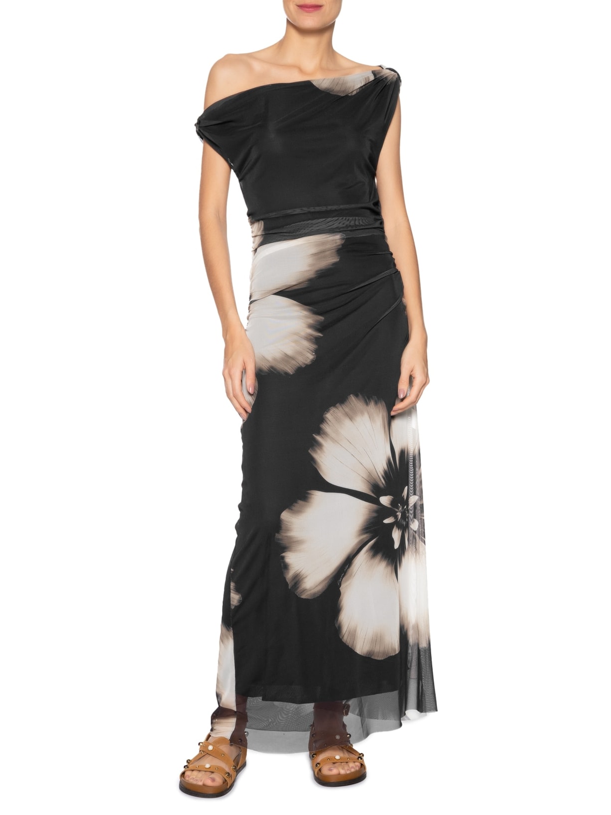 Vestido Tule Cropped Maya Preto Farm