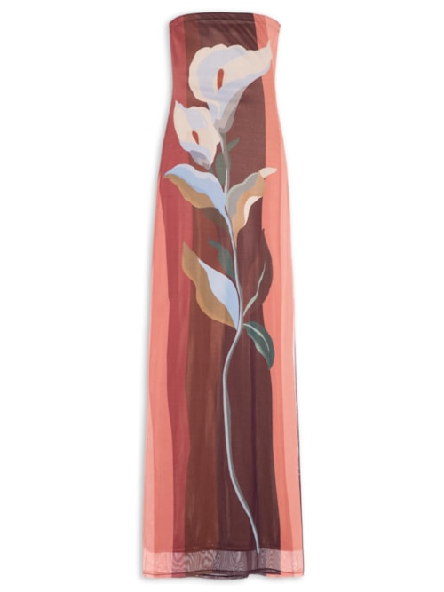 Vestido Tule Est Brisa Floral - Marrom