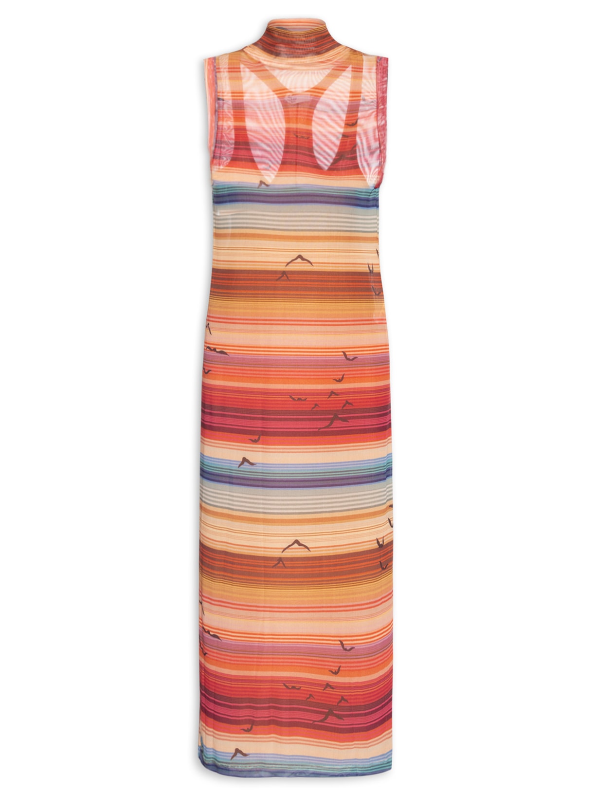 Vestido Tule Estampa Arpoador - Laranja