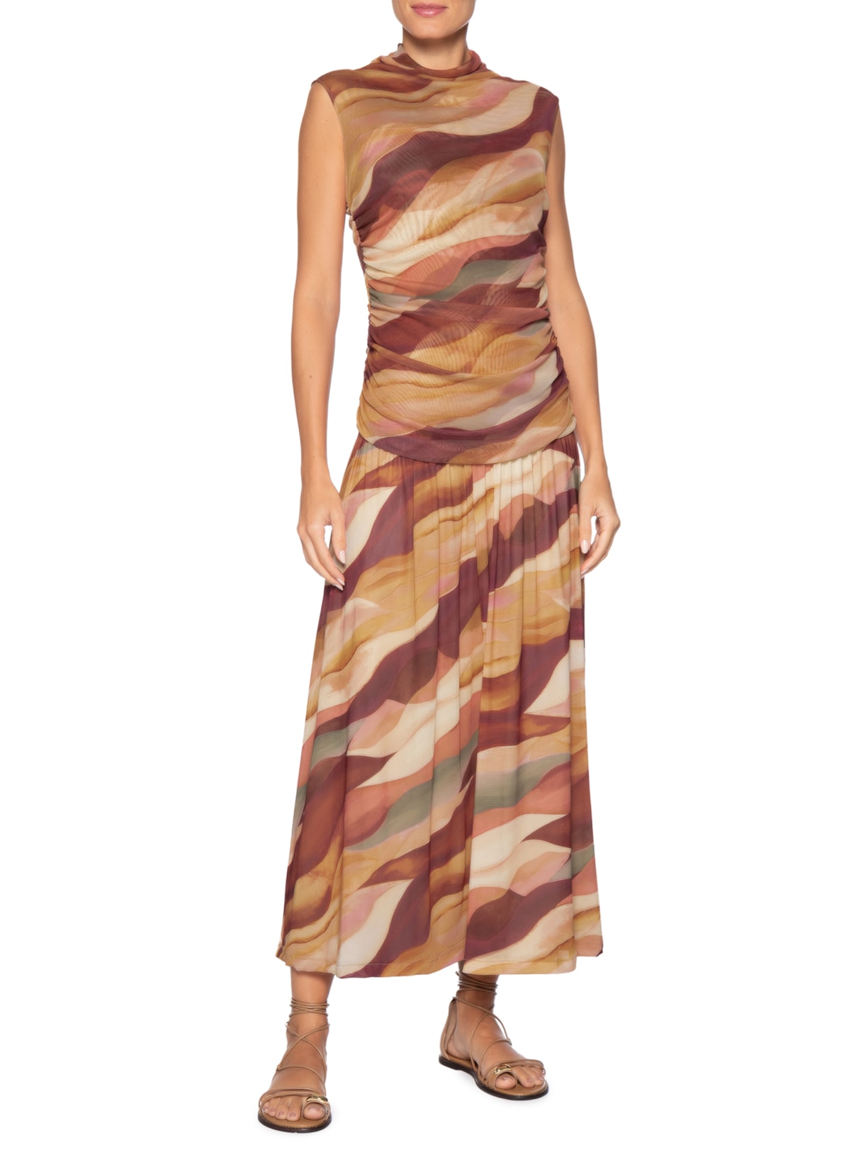 Vestido Tule Estampa Dunas Rosa Dress To