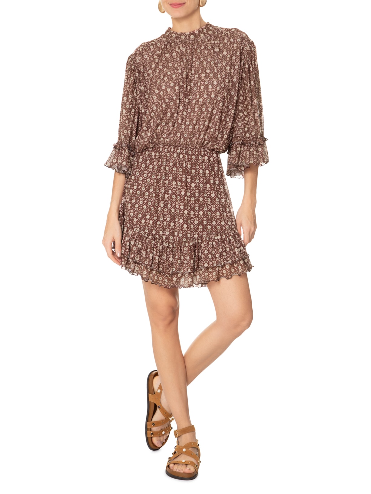 Vestido Tule Estampa Essência Marrom Dress To